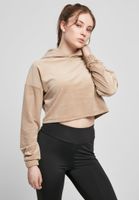 Women's Soft Taupe Hooded Cropped Velvet Oversized