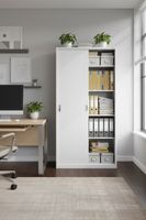 Kancelářská kovová skříň s posuvnými dveřmi na klíč Toronto: bílá