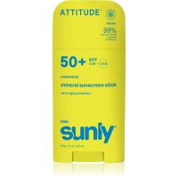 Attitude Sunly Kids Mineral Sunscreen Stick SPF 50+ mineralisierende schützende Creme für das Gesicht und Körper in der Form eines Stiftes für Kinder