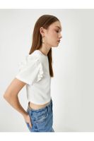 Koton Ruffle T-Shirt Short Sleeve Crew Neck Textured