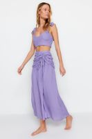 Trendyol Lilac Woven Tie Blouse and Skirt Set