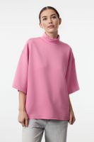 Trendyol Pink Oversize/Wide Pattern Stand Collar Three Quarter Sleeve Knitted Sweatshirt