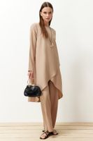 Trendyol Beige Asymmetrical Woven Tunic Trousers Bottom-Top Set