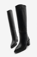 Marjin Women's Pointed Toe Thick Heel Zipperless Heeled Boots Litanas Black