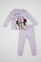 DEFACTO Baby Girl Pajama Set Disney Mickey & Minnie Cotton Long Sleeve Top Elastic Waist Long Bottom