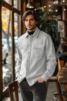 Trendyol Gray Regular/Normal Cut Shirt with Collar Flap Pockets and Inside Fleece Shirt