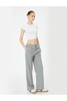 Koton Waist Fold Detail Wide Leg Fabric Trousers with Pockets