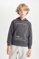 DEFACTO Boy Anthracite Hooded Printed Thick Sweatshirt