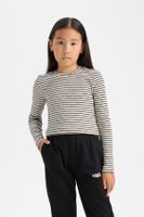 DEFACTO Girls Crop Polo Neck Striped Ribbed Camisole Long Sleeve T-Shirt