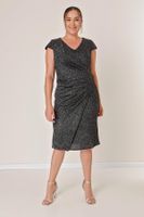By Saygı plus size Lycra ezüstös ruha elöl draped holdujjal bélelt