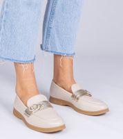 marka niezdefiniowana Beige faux leather loafers with rhinestones Berita