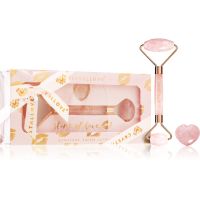 Crystallove Rose Quartz Selflove Set valjček za masažo za obraz in pripomoček za masažo