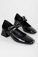 Shoeberry Women's Woody Black Patent Leather Heeled Shoes