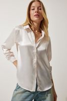 Happiness İstanbul Women's Cream Lightly Draped Satin Surface Shirt