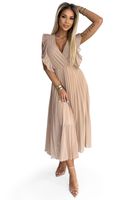 Pleated dress with ruffles on the shoulders and neckline Numoco