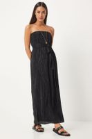 Happiness İstanbul Women's Black Strapless Belted Pleated Dress