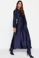 Trendyol Navy Blue Waist Brit Satin Evening Dress