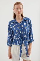 Bigdart 20243 Tie Front Patterned Shirt - Indigo