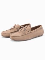 Ombre Men's leather moccasin shoes with thong and driver sole - beige