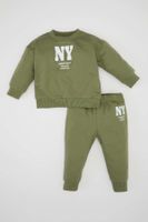 DEFACTO Baby Boy 2-Piece Set Printed Crew Neck Sweatshirt Top Jogger Sweatpants