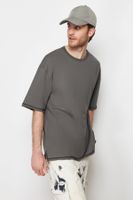 Trendyol Anthracite Oversize Stitching Detailed 100% Cotton T-Shirt