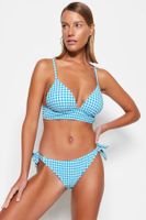 Trendyol Blue Gingham texturált nyakkendős normál lábú bikini alsó