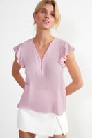 Trendyol Pink Button Detailed Flowy Semi Sheer Woven Blouse