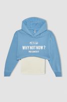 DEFACTO Girl&#39;s Oversize Fit Printed Hooded Crop Sweatshirt