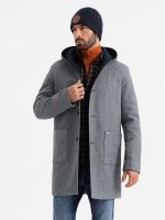 Ombre Men's melange long coat with hood - grey