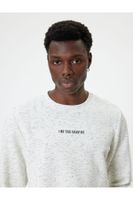 Koton Slogan Embroidered Sweatshirt Basic Textured Crew Neck Long Sleeve