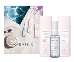 Darčeková sada na vyhladenie krepatých a nepoddajných vlasov Kerasilk Smoothing Travel Set + kozmetická taštička zadarmo + darček zadarmo