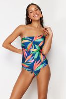 Trendyol Tropical Patterned One-Shoulder Tie Regular Swimsuit