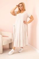 Kesi Włoski Sukienka damska plus size z krótkim rękawem i falbaną z lekkiej wiskozy beżowa