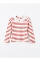 LC Waikiki LCW Kids Matte Pink Striped Baby Collar Striped Girl's T-Shirt