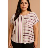 Plus Size Top S Prugastim Printom, Bež