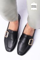 Mio Gusto Martina Genuine Leather Black Color Flat Toe Women's Loafer Shoes