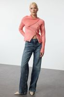 Trendyol Peach Turn-down Collar Asymmetric Button Detail Soft Texture Knitwear Sweater