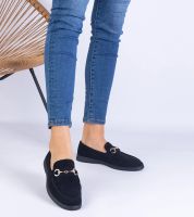 marka niezdefiniowana Black eco-suede loafers with an openwork pattern and gold embellishment Truffi