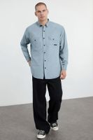 Trendyol Mint Regular Fit Denim Shirt with Snap Fasteners