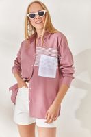 Olalook Pale Pink Pocket Detailed Oversize Woven Shirt