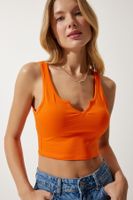 Happiness İstanbul Women's Orange Strap Crop Knitted Blouse