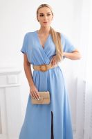 Kesi Włoski Long dress with a decorative belt blue