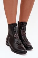 Boto Zateplené dámské kotníkové boty na ploché podrážce s ozdobnými květinami černé Pravienne