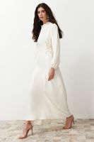 Trendyol Cream Waistline Satin Evening Dress