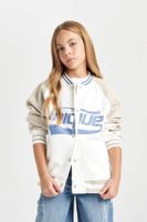 DEFACTO Girls College Collar Snap Pocket Printed Thick Furry Seasonal Bomber Jacket D2626a824au