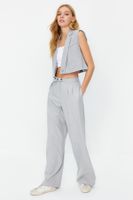 Trendyol Gray Straight Cut Woven Trousers with Belt Detail