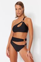 Trendyol Black Accessorized High Waist Bikini Bottoms With Regular Legs