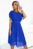 465-6 MIA Pleated Chiffon Midi Dress with Wide Belt - Cornflower Blue
