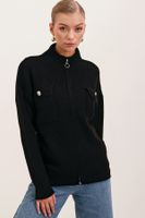 Bigdart 15862 Pocket Detailed Zippered Knitwear Cardigan - Black