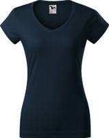 MALFINI® Dámské vypasované bavlněné slim-fit tričko do véčka Barva: modrá námořní, Velikost: L